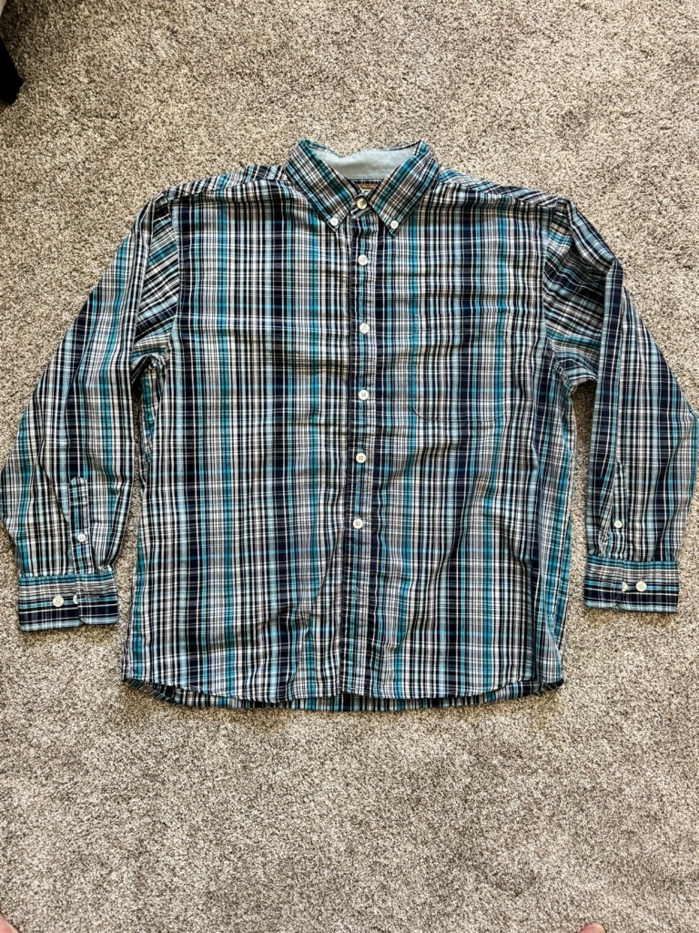 Men's Teal and Black Plaid Button-Down Shirt